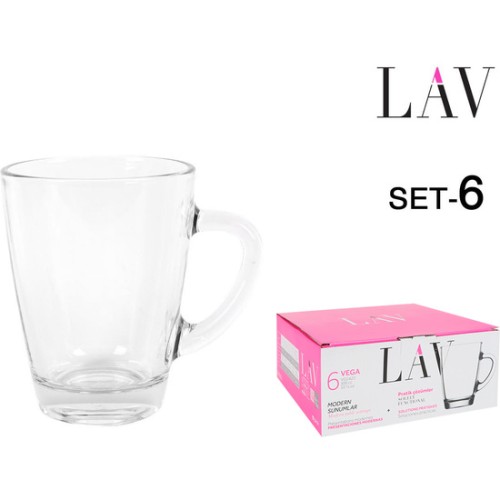 Set 6 Vasos C/asa 300cc Vega