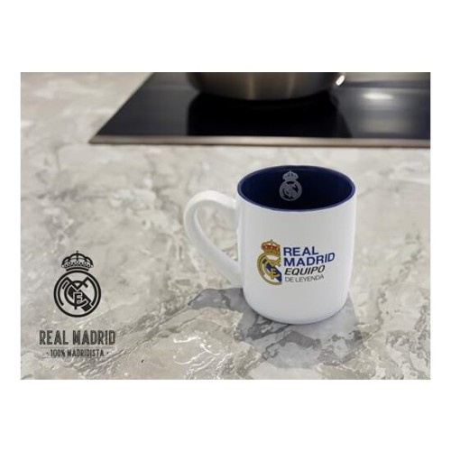Taza blanca bicolor Real Madrid con caja