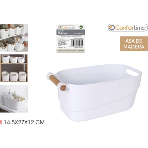 Cesta Multiusos con Asas de Madera para Vida Organizada
