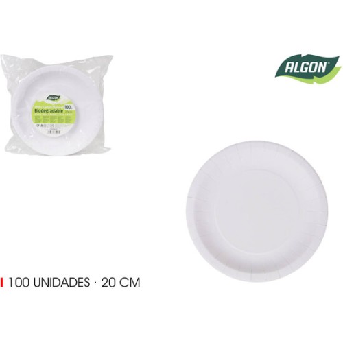 Set de 100 Platos Redondos Naturales de 20cm Algon