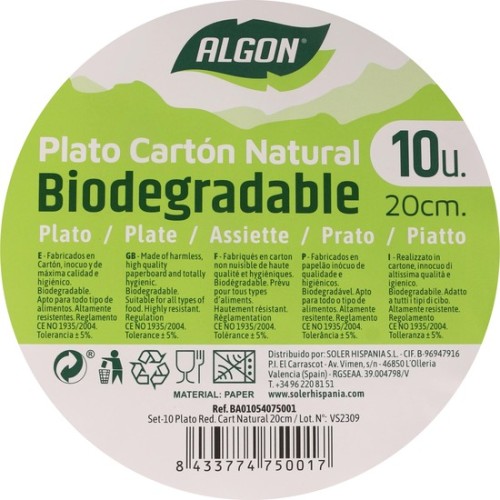 Set de 10 Platos Redondos Naturales Cart 20cm Algon