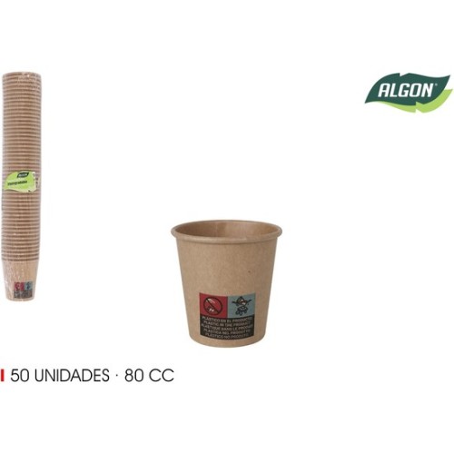 Set of 50 Kraft Cardboard Cups 80cc Algon