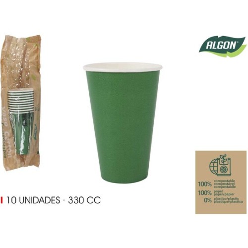Set-10 Vaso Carton Verde Pino 330cc Algon