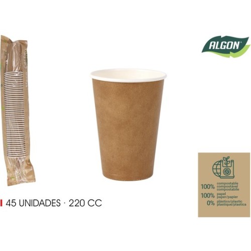 Set de 45 Vasos de Cartón Kraft 220cc Algon