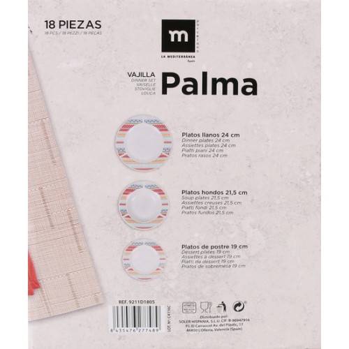 Vajilla Redonda 18pcs Palma Md