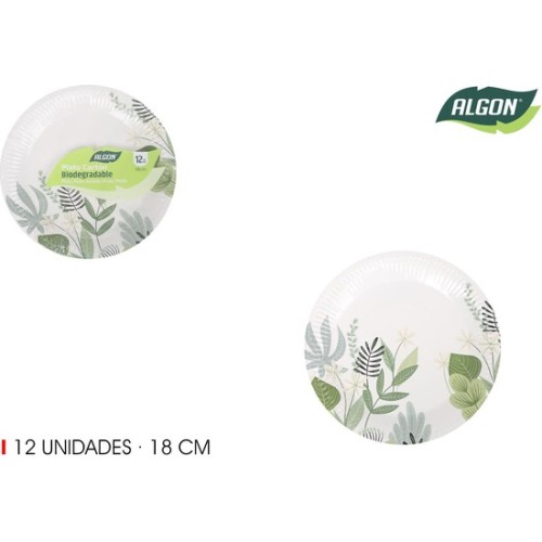Set de 12 Platos de Cartón Florales