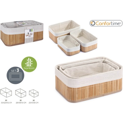 Set of 3 Natural Bamboo Organizing Baskets Confortime
