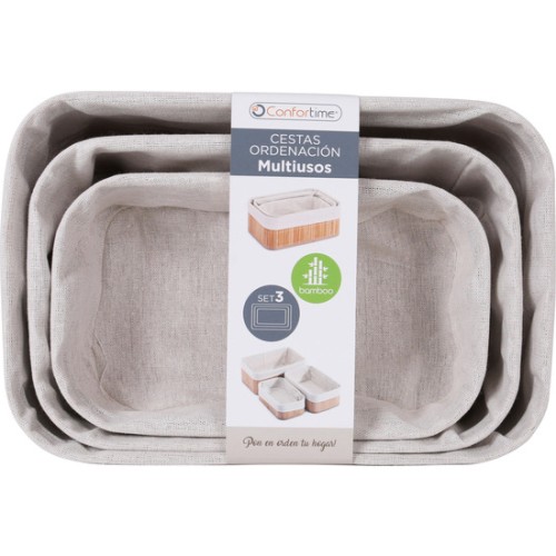 Set of 3 Natural Bamboo Organizing Baskets Confortime