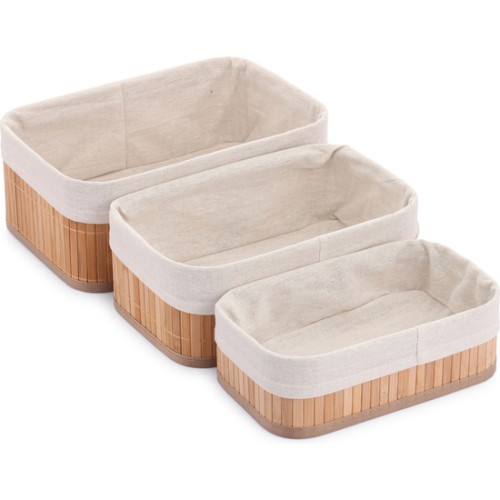 Set de 3 Cestas de Organización de Bambú Natural Confortime