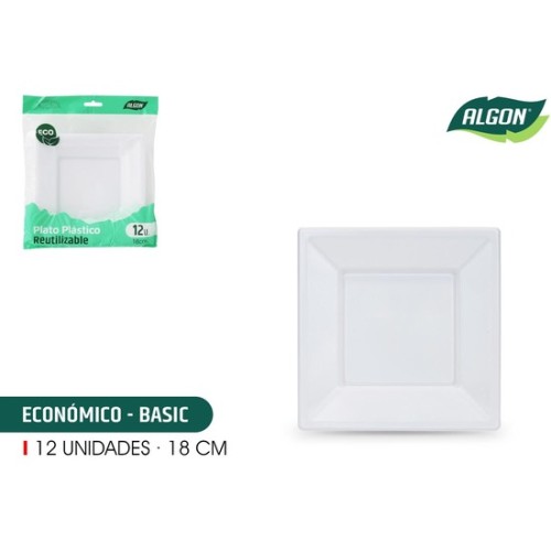 Set-12 Plato Cuad. Plast. Eco. 18cm Algon