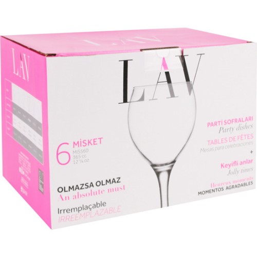 Set of 6 Large Wine Glasses 365cc Misket
