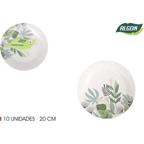 Set of 10 Floral Round Paper Plates 20cm