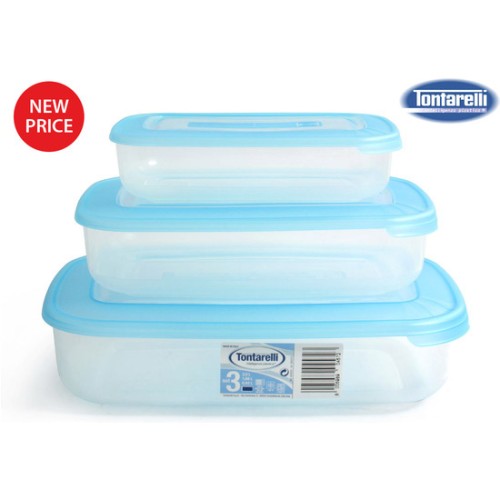 Set of 3 Rectangular Lunch Boxes 1L/2L/3L - Blue - Meal Prep Made Easy