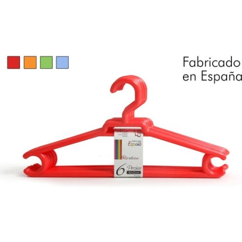 Set of 6 Plastic Hangers 42x21cm Rainbow Assorted Colors