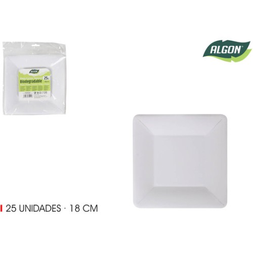 Set de 25 Platos Cuadrados Naturales 18cm Algon