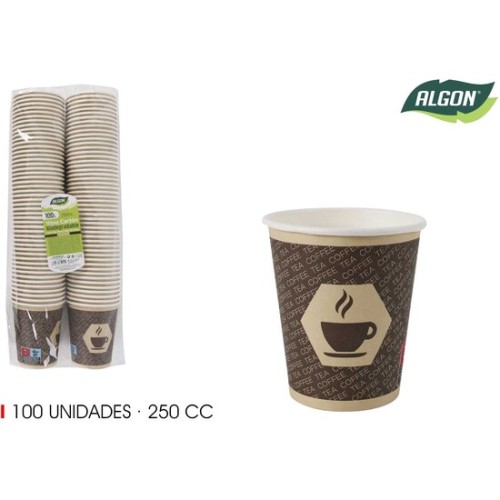 Set de 100 Vaso Cartón Café 250cc Algon