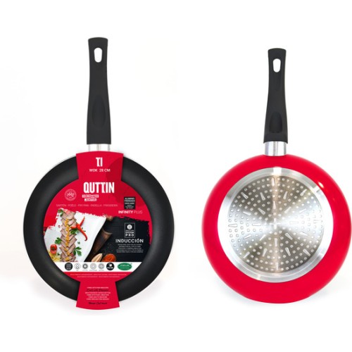 Sartén Wok Roja de 28cm Soft Touch Antiadherente Quttin - Herramienta Esencial de Cocina