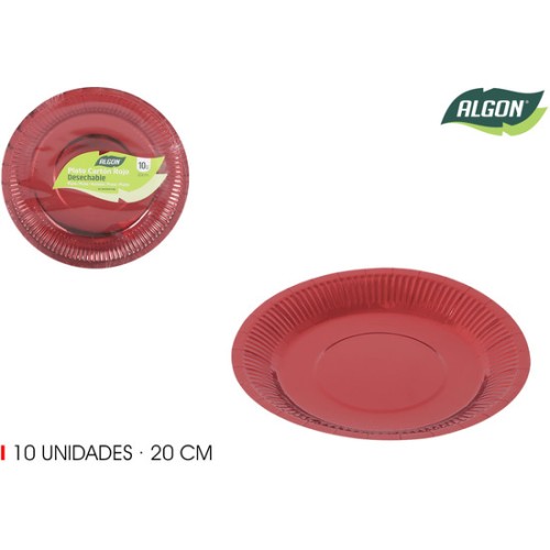 Set-10 Plato Carton Rojo Red. 20cm