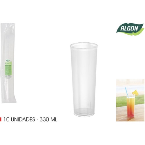 Set of 10 PP Tube Glasses 330ml Algon - Fun Drinkware