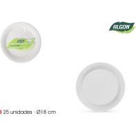 Set of 25 Natural Round Plates 18cm Eco-Friendly