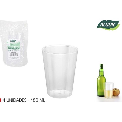 Set de 4 Vasos de Sidra PP 480ml Algon - Duraderos y Ligeros