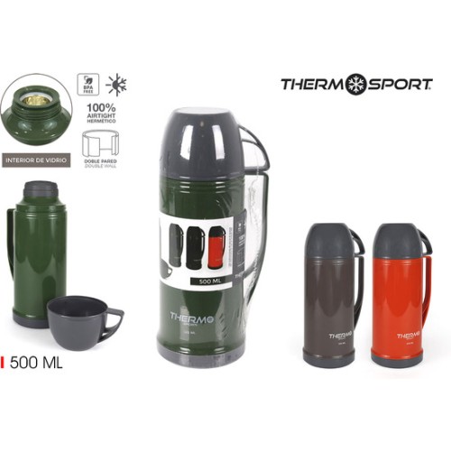 Termo plástico c/taza 0,50l Thermosport
