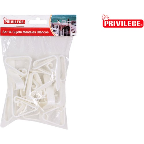 Set of 14 White Tablecloth Clips 4.5cm