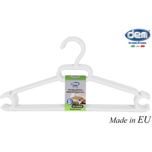Set of 5 White Plastic Hangers 37x18.5cm Ruth