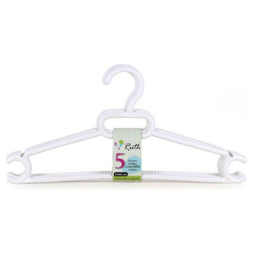 Set of 5 White Plastic Hangers 37x18.5cm Ruth