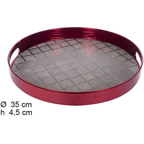 Round Red Tray with Checkered Design