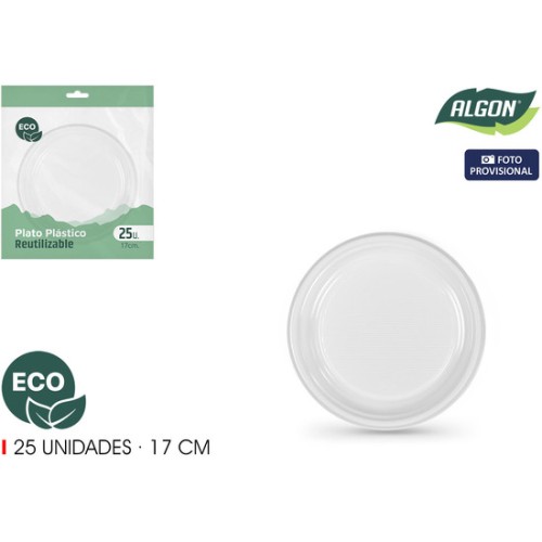 Set de 25 Plato Redondo Plástico Ecológico 17cm Algon