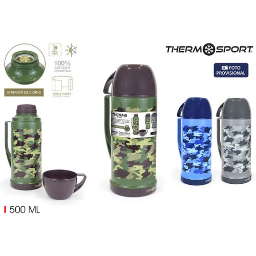 Termo Plástico con Taza 0.50l Camuflaje Thermosport
