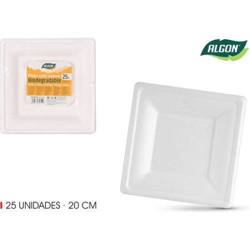 Set of 25 Bio Square Plates 20cm