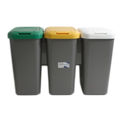 Set of 3 Recycling Bins 77x32x47.5 Cm