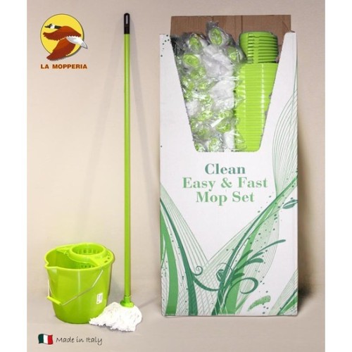 12L Bucket with Strainer, Mop, and Green Handle