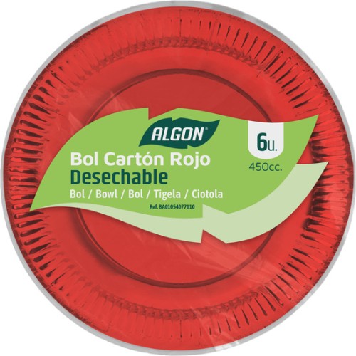 Set of 6 Red Cardboard Bowls 450cc Algon