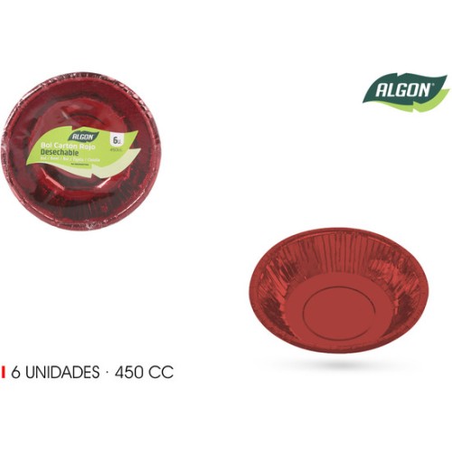 Set of 6 Red Cardboard Bowls 450cc Algon