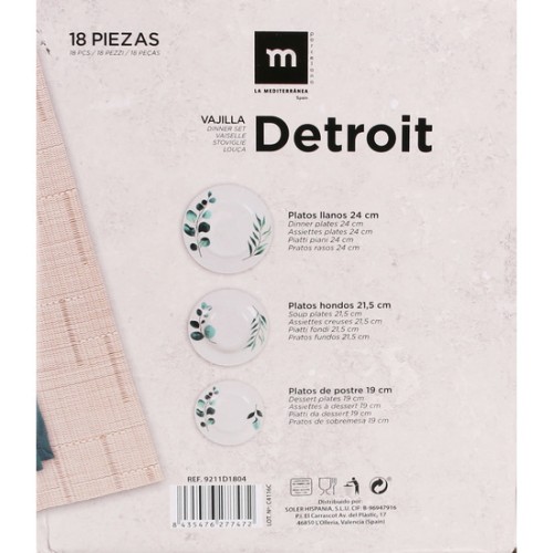 Vajilla Redonda 18 Piezas Detroit MD