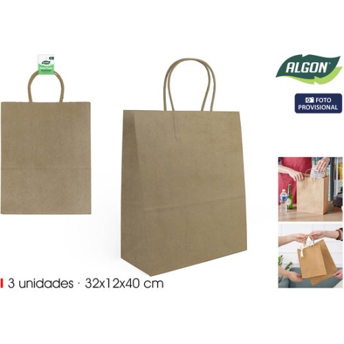 Set of 3 Kraft Paper Bags 32x12x40cm