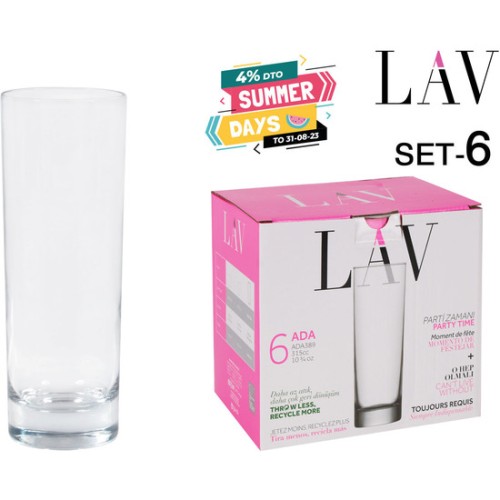 Set of 6 Tube Glasses 315cc Ada