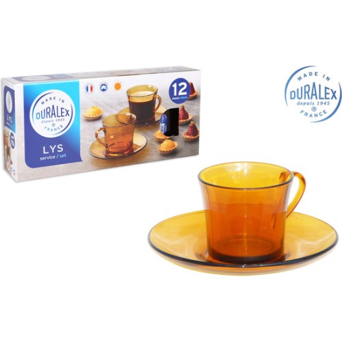 Set of 6 Amber 18cl Cups with Plate
