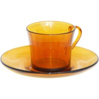 Set of 6 Amber 18cl Cups with Plate