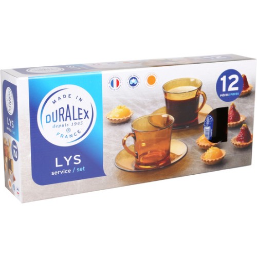 Set of 6 Amber 18cl Cups with Plate