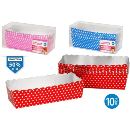 Set de 10 Moldes Repostería Aluminio Rectangulares - Colores Surtidos