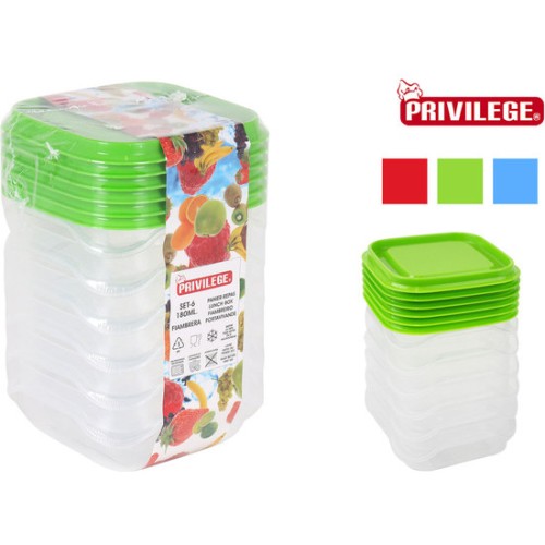 Set of 6 Square Containers 180ml Privilege - Assorted Colors