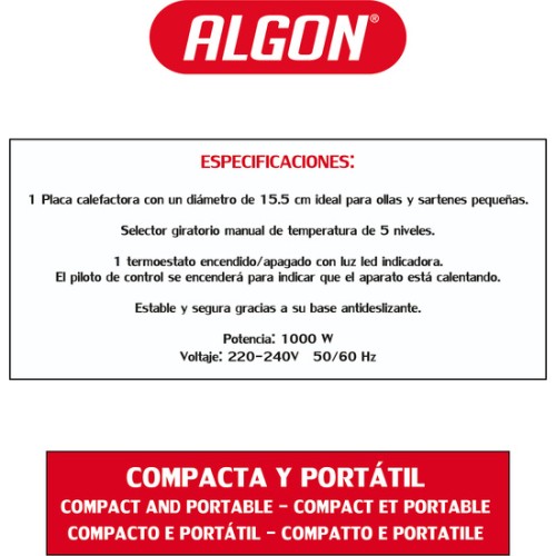 Electric Kitchen 1 Burner 1000w Algon