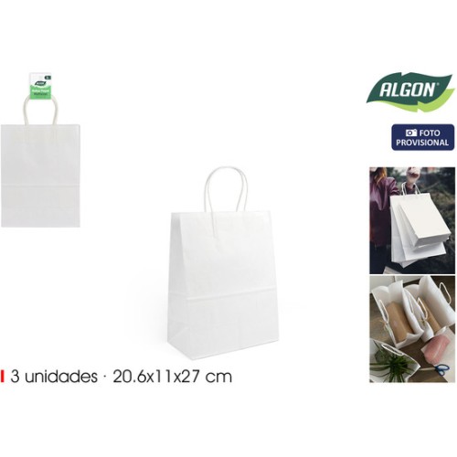 Set of 3 White Paper Bags 20.6x11x27
