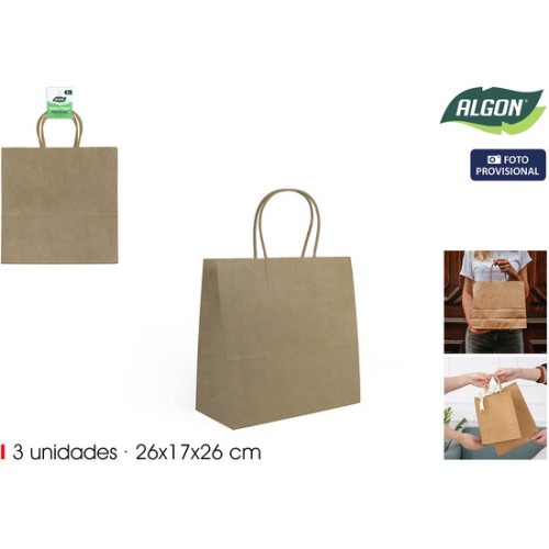 Set of 3 Kraft Paper Bags 26x17x26cm Algon
