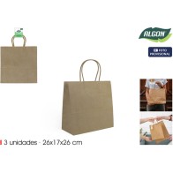 Set of 3 Kraft Paper Bags 26x17x26cm Algon