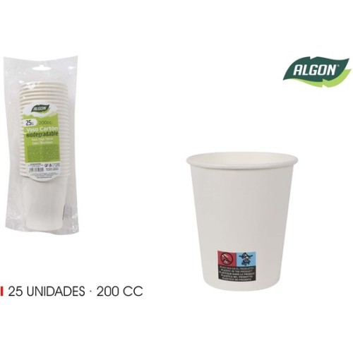 Set de 25 Vasos Blancos Cartón 200cc Algon